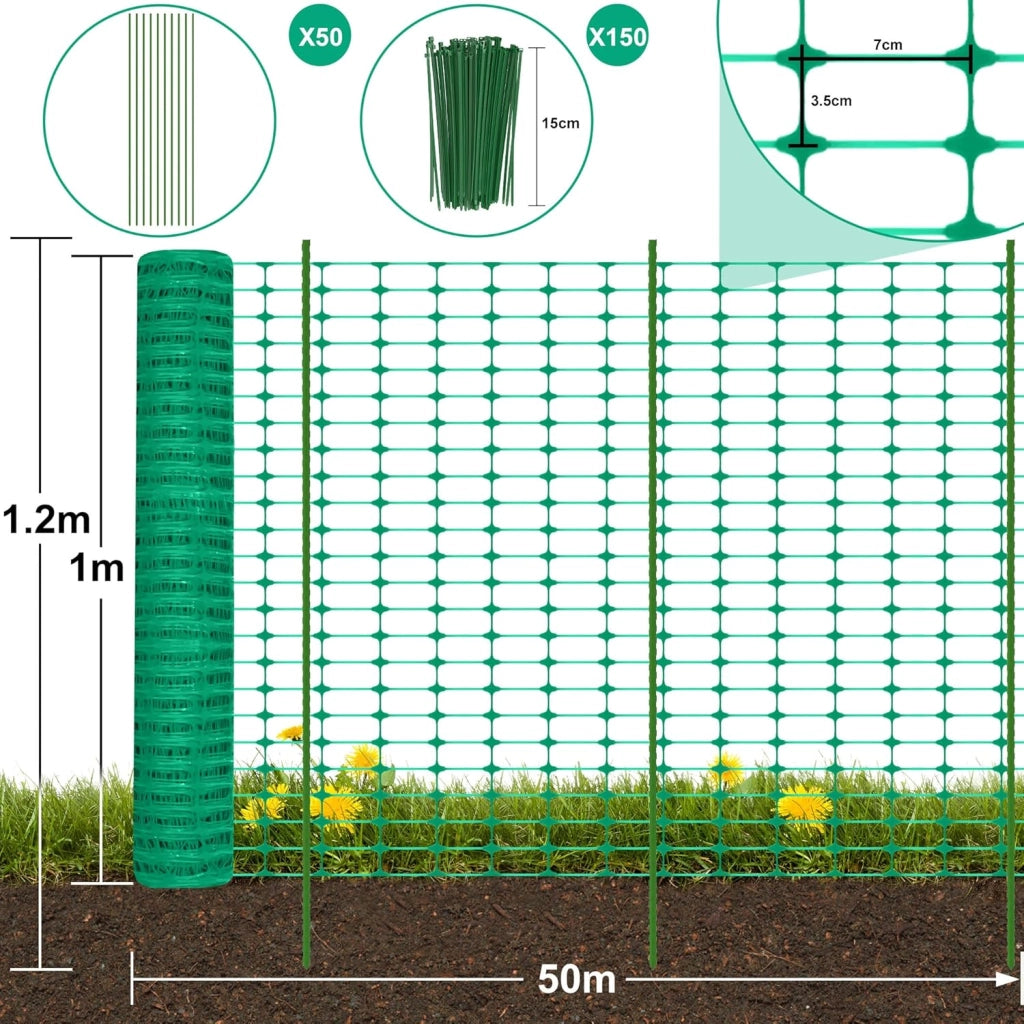 Recinzione di recinzione per cani, altezza 100 cm, con 50 pali e 150 nastri in plastica, recinzione mobile, 50 m