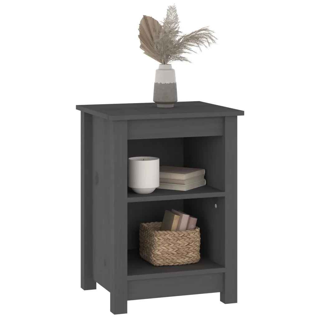 Comodini 2 pz Grigi 40x35x55 cm in Legno Massello di Pino 820961