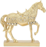 Decorazione di Cavallo in Oro Figurativo - Statuetta a Cera - Arte Animale Ornamento - Dimensioni 26,3 x 26 x 6,6 cm - Decorazione Lussuosa - Forma Unica - Cavallo in Bronzo