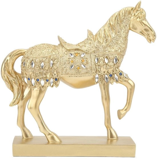 Decorazione di Cavallo in Oro Figurativo - Statuetta a Cera - Arte Animale Ornamento - Dimensioni 26,3 x 26 x 6,6 cm - Decorazione Lussuosa - Forma Unica - Cavallo in Bronzo