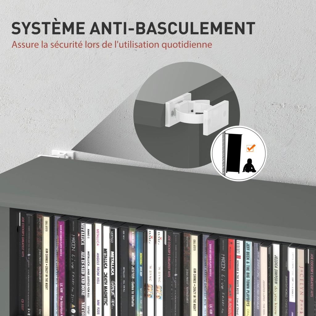 Cassettiera per CD e DVD con 8 compartimenti e 6 ripiani regolabili ¨C zephmum ¨C grigio