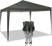 Gazebo da Giardino Richiudibile 3x3m Gazebo da Esterno in Ferro Regolabile in Altezza Tendone Pieghevole, Protezione Solare, Facile da Montare Grigio