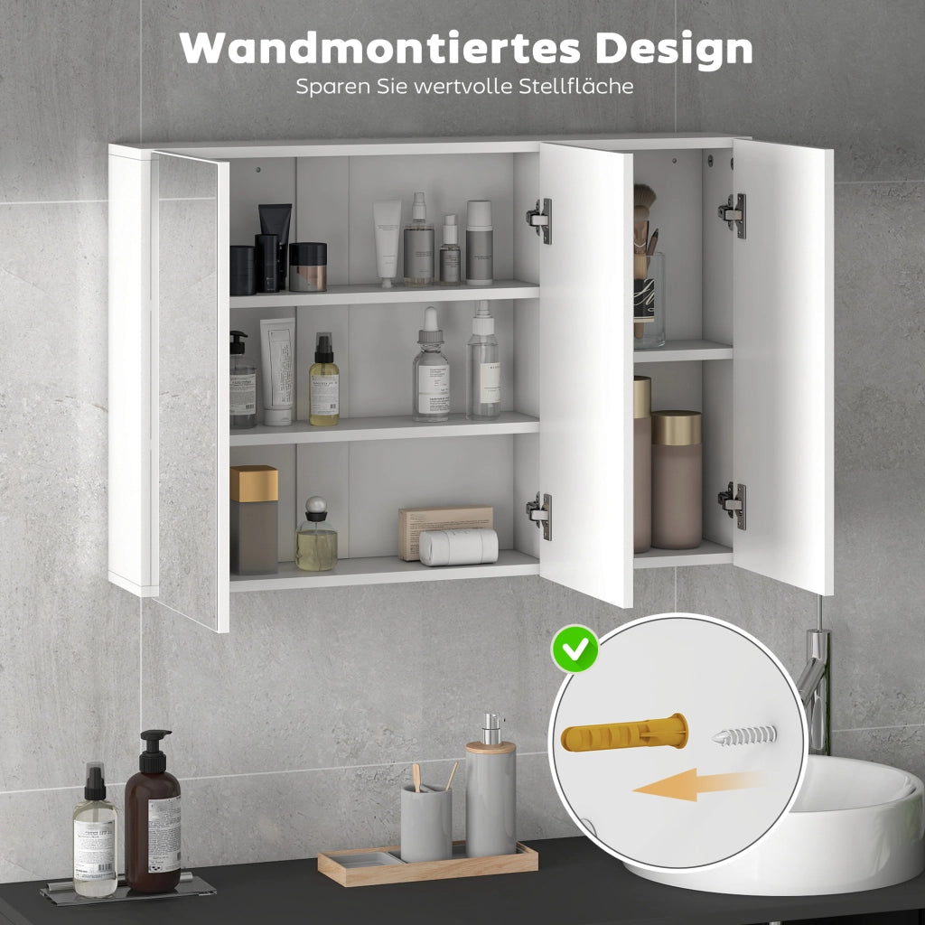 Specchio Armadietto Bagno con 3 Ante ¨C Zephmum ¨C Bianco 90x15.5x60 cm