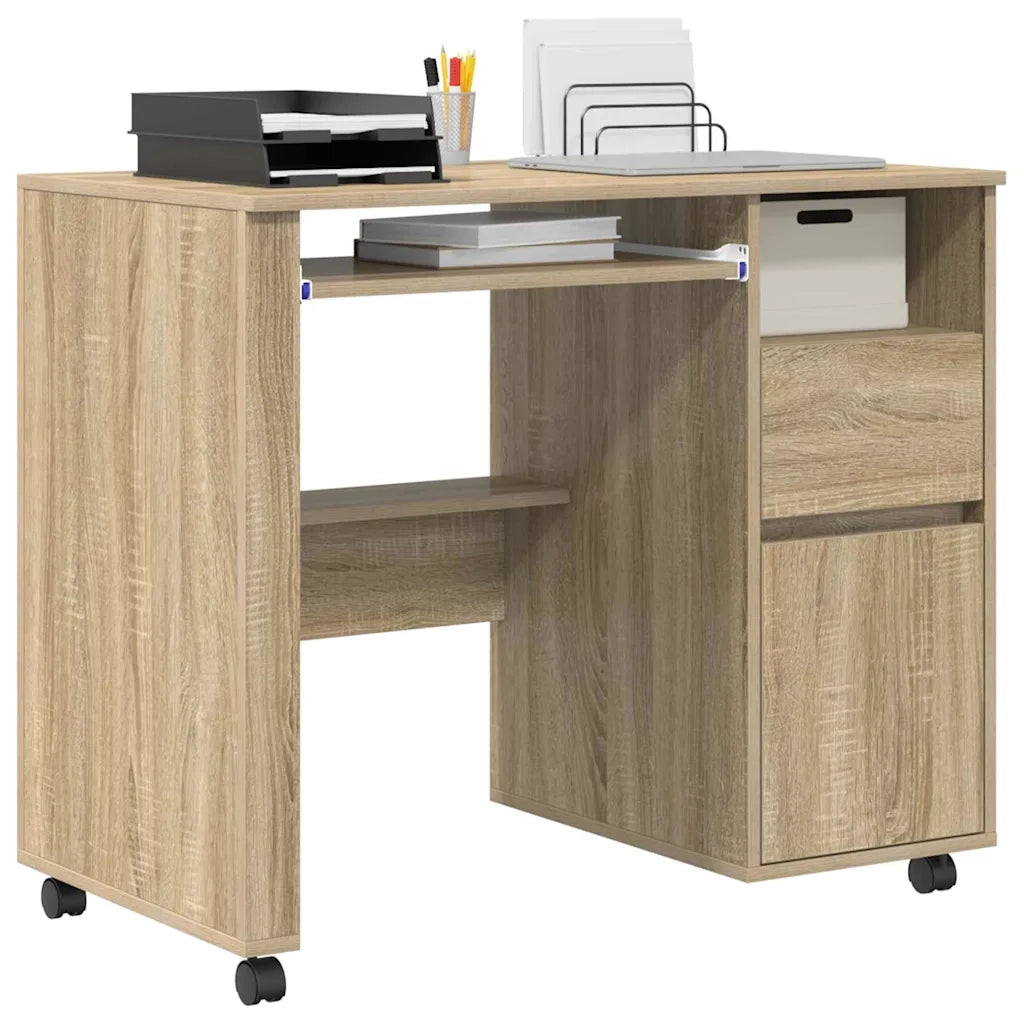 Scrivania con Ruote con cassetto Rovere Sonoma 91 x 50 x 77 cm 869532