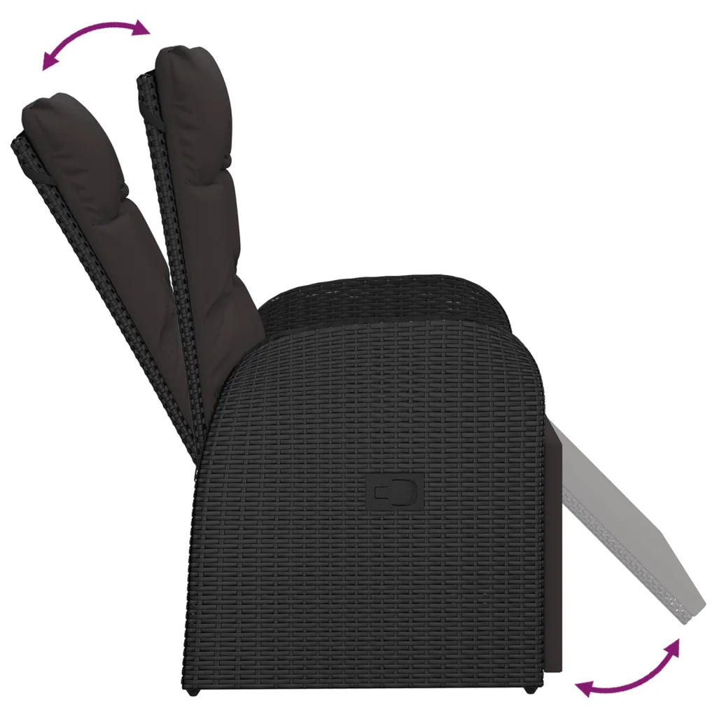 Sedia da Giardino-Sedia da esterno Reclinabile con Cuscino in Polyrattan Nero