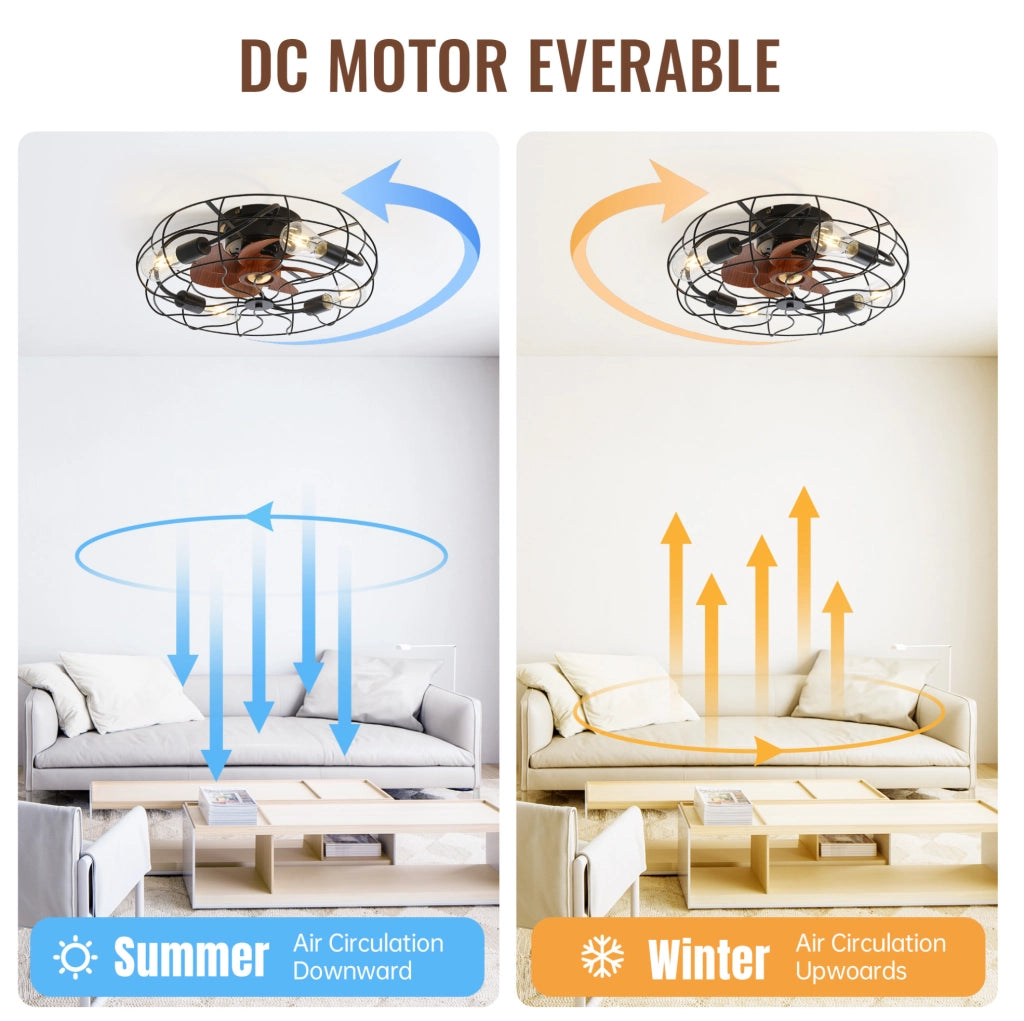 Ventilatore da soffitto 20'' a basso profilo con luce; 7 pale; telecomando; nero