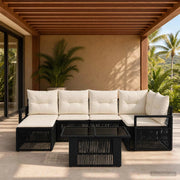 Set Divano da Giardino 7 pz Nero e Bianco Crema polyrattan 3437128