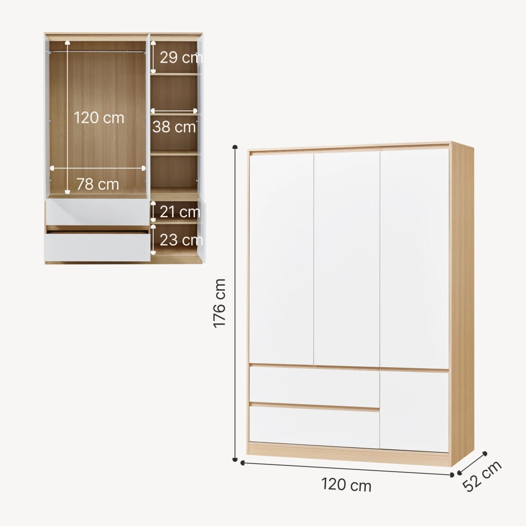 Armadio Guardaroba Bastheim con 6 Scomparti 176 x 120 x 52 cm Effetto Rovere [en.casa]