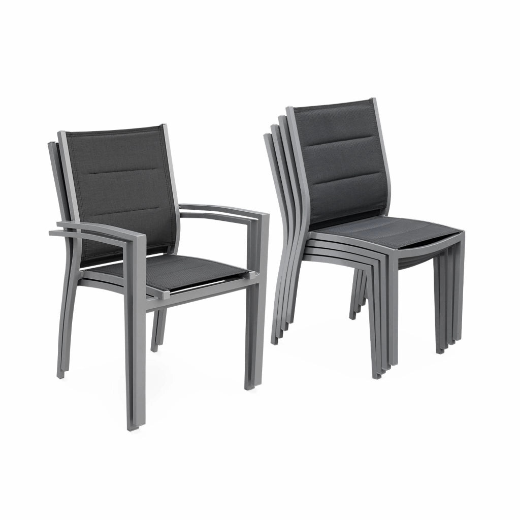 Set tavolo da giardino allungabile in alluminio con 6 sedie, grigio