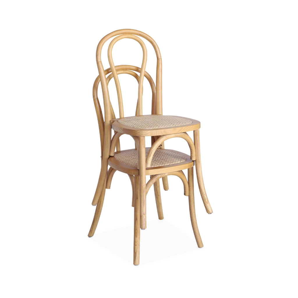 Set 2 sedie vintage in legno e rattan, marrone naturale