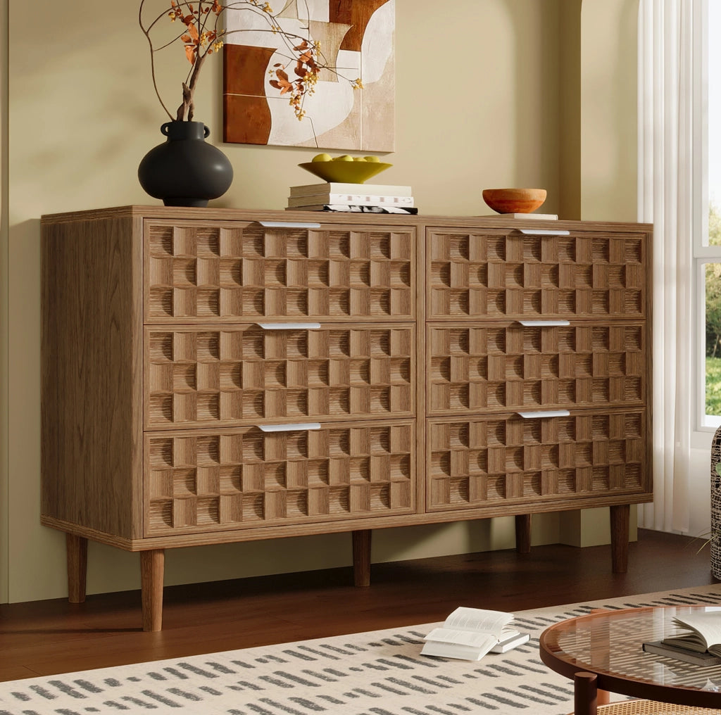 Credenza con 6 cassetti 120x37x77 cm in MDF effetto rovere; colore quercia