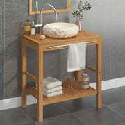 Armadietto da Bagno in Legno di Teak con Lavabo in Marmo Crema