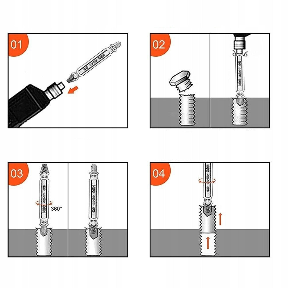 Set di Estrattori per Viti Danneggiate – 4 Pezzi | Compatibile con Trapano Avvitatore
