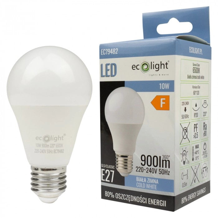 Lampadina LED sferica E27 10W 900lm 6500K Ecolight