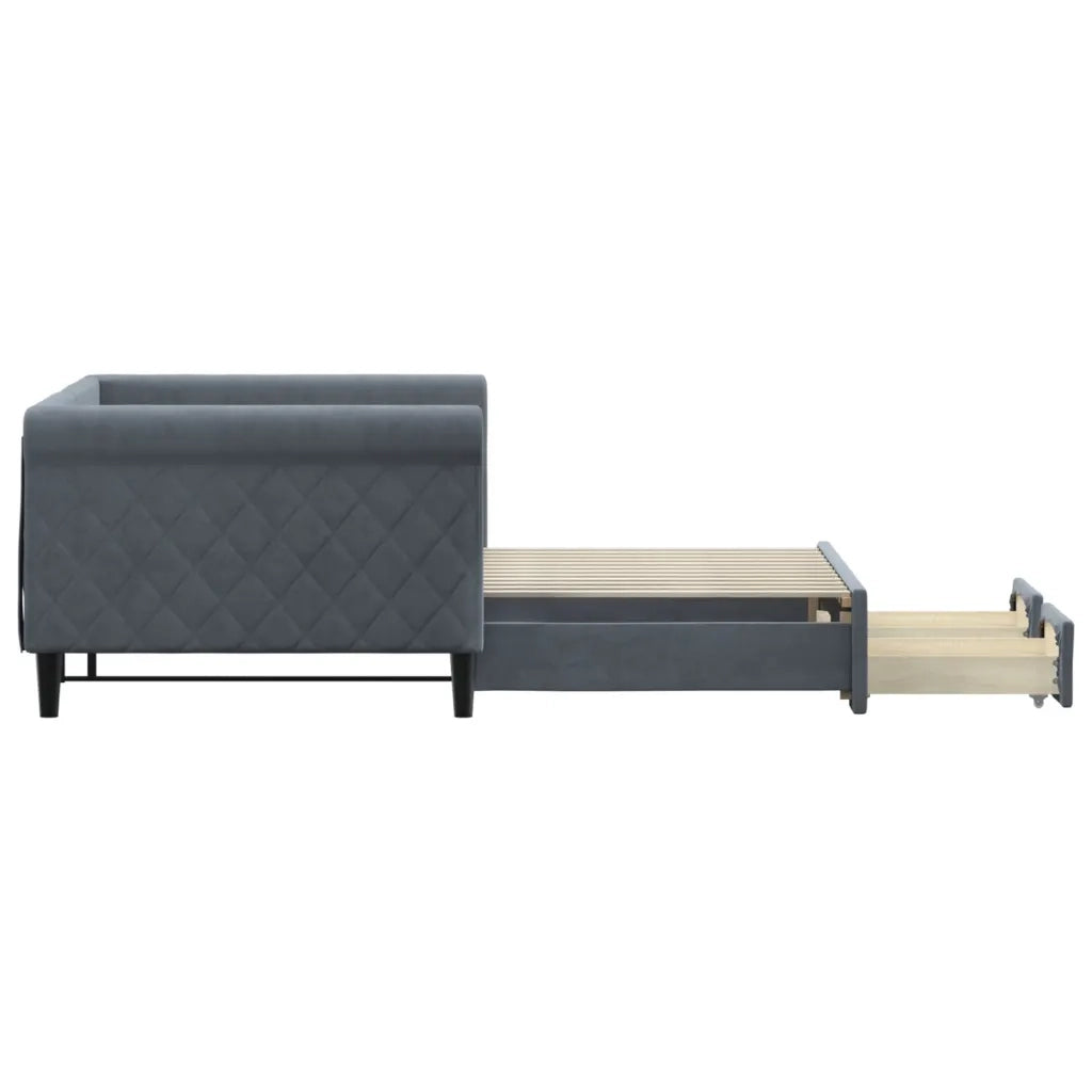 Divano Letto Estraibile Cassetti Grigio Scuro 90x200cm Velluto