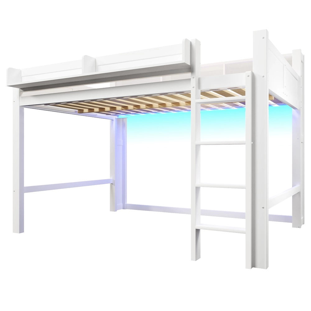 Letto a Soppalco in Legno con LED e USB ¨C MINIMAL ¨C Bianco 140x200 cm