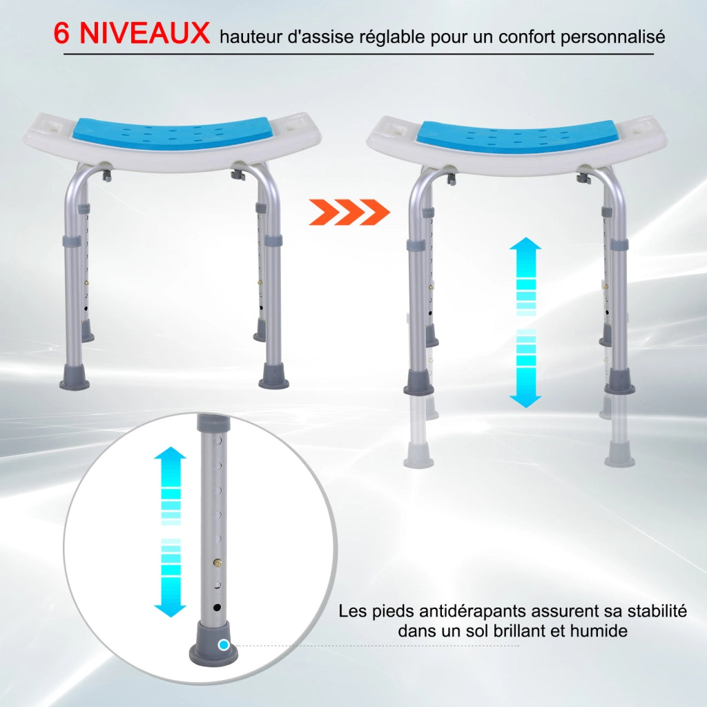 Sgabello da Doccia Regolabile Antiscivolo ¨C Zephmum ¨C Bianco Blu HDPE