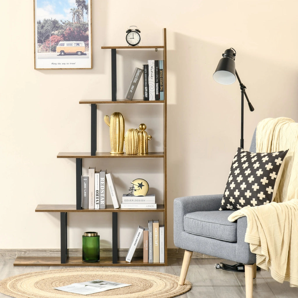 Libreria scaffale divisorio stile industriale 5 ripiani ¨C zephmum ¨C 102x30x160 cm marrone