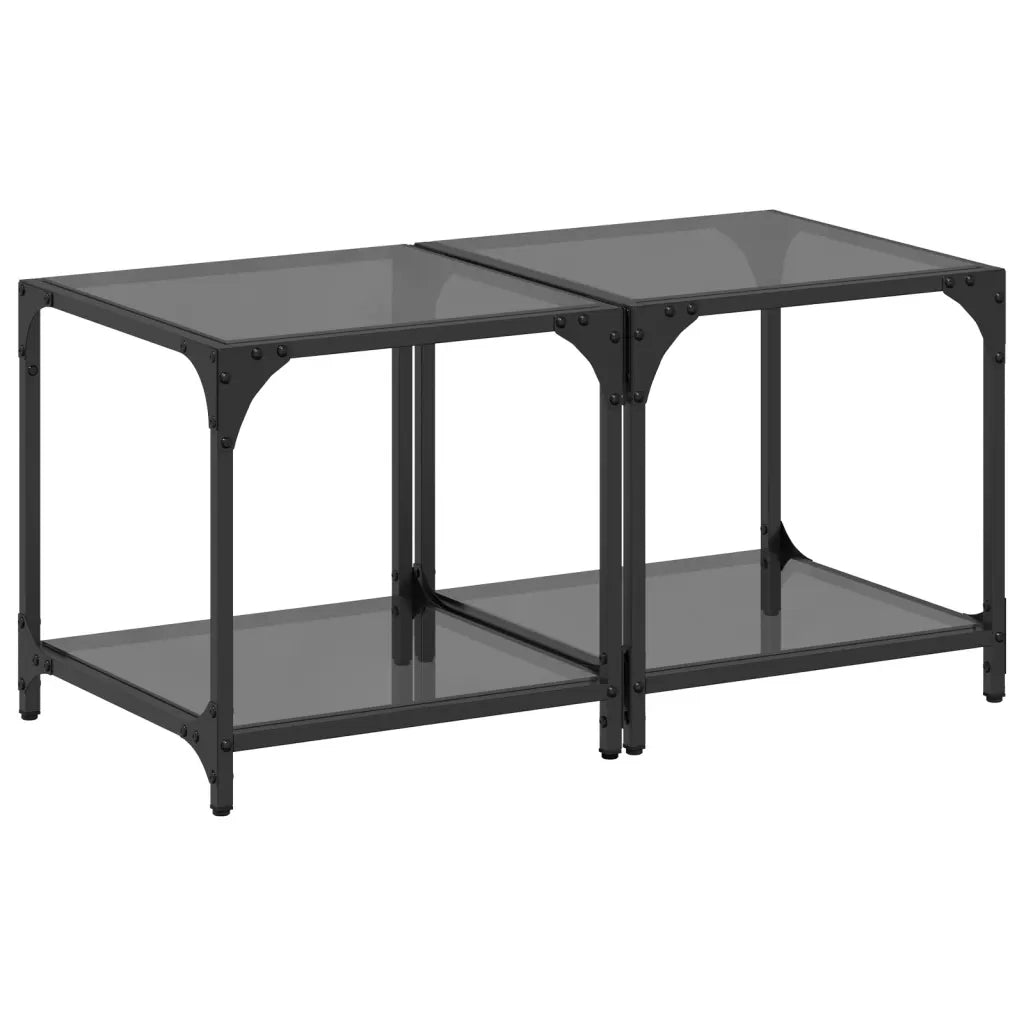Tavolini da Salotto con Piano Vetro Nero 2pz 40x40x40cm Acciaio 845965