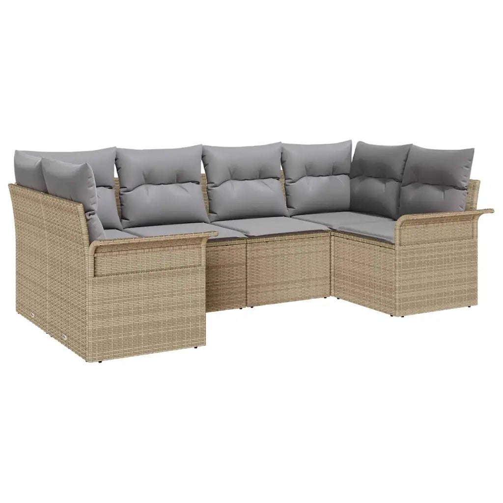 Set Divano da Giardino con cuscino 6 pcs Beige polyrattan