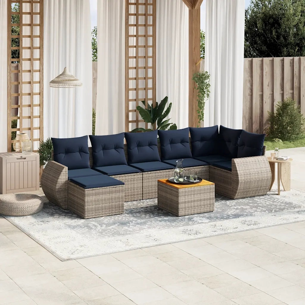 Set Divani da Giardino 8 pz con Cuscini Grigio in Polyrattan 3225116