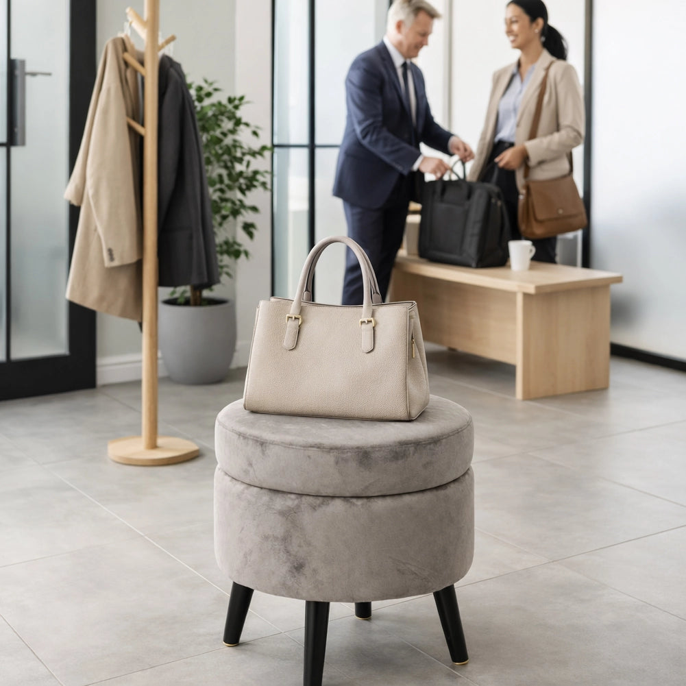 Pouf Contenitore Sgabello Cassapanca Poggiapiedi Tessuto Velluto Tortora 37x40cm