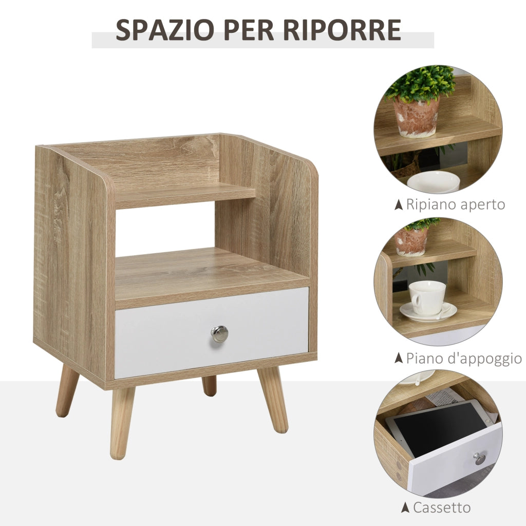 Comodino Salvaspazio Mobiletto con Cassetto e Mensola in Legno 37x30x48cm