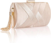 Clutch da donna, elegante borsa da sera con cinturino rimovibile, borsa di seta lussuosa per la sposa, borsa da spalla per la sposa, per la festa, per la data (champagne, 17×10×6,5 cm)
