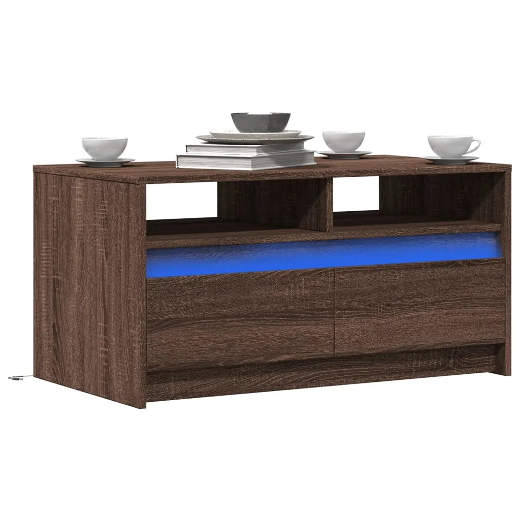 vidaXL Tavolino da Salotto con Luci LED Rovere Marrone in Truciolato