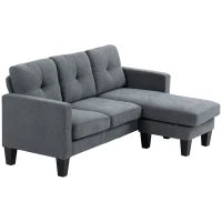 Divano ad Angolo 3 Posti, Chaise Longue Reversibile Sinistra o Destra, Soggiorno, Grande Comfort, Schienale Trapuntato, Grigio