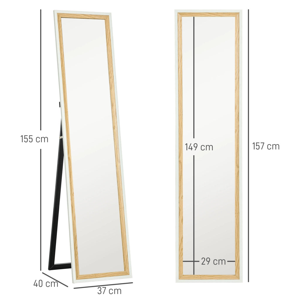 Specchio a Pieno Lunghezza con Cornice Effetto Legno ¨C zephmum ¨C Bianco 157x37 cm