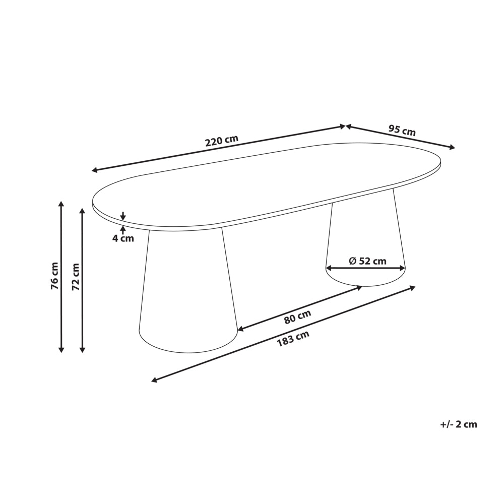 Tavolo da pranzo in MDF in stile scandinavo forma ovale gambe larghe a colonna 220x95 cm per sala da pranzo effetto travertino