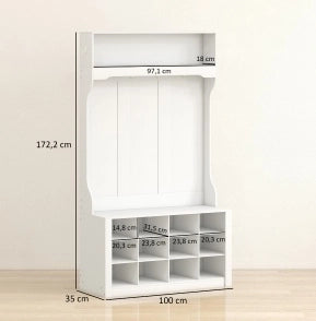 Appendiabiti da ingresso 4 in 1 con panca e 12 vani bianco