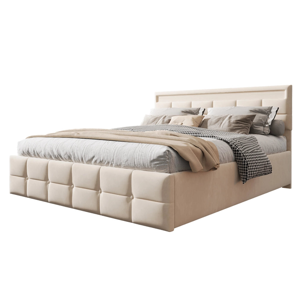 Letto imbottito 180x200 cm con LED e vano contenitore idraulico