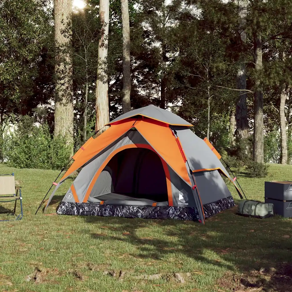Tenda a Cupola 3 Persone Grigio e Arancione a Rilascio Rapido 4004179