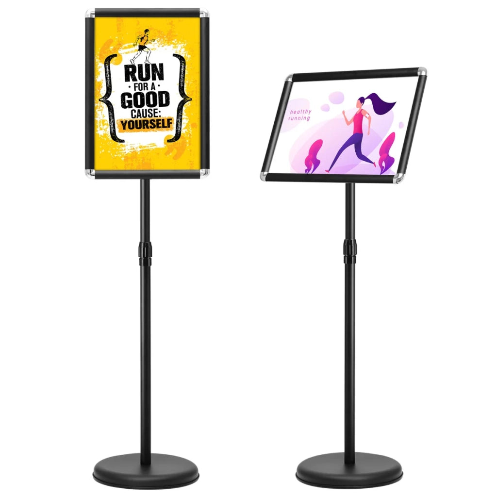 Set di 2 porta poster autoportanti 33 x 45 cm altezza regolabile da 89,5 a 134 cm rotazione di 360 gradi stile moderno alluminio nero 20_0012477