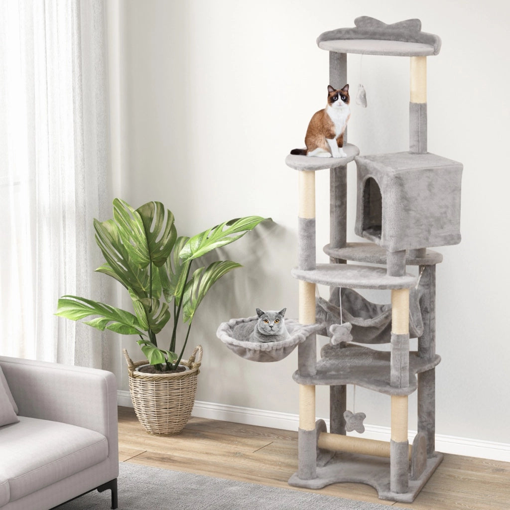 Albero per gatti a pi¨´ livelli con piattaforme di salto, Torre per gatti alta 176 cm-Alberi Tiragraffi