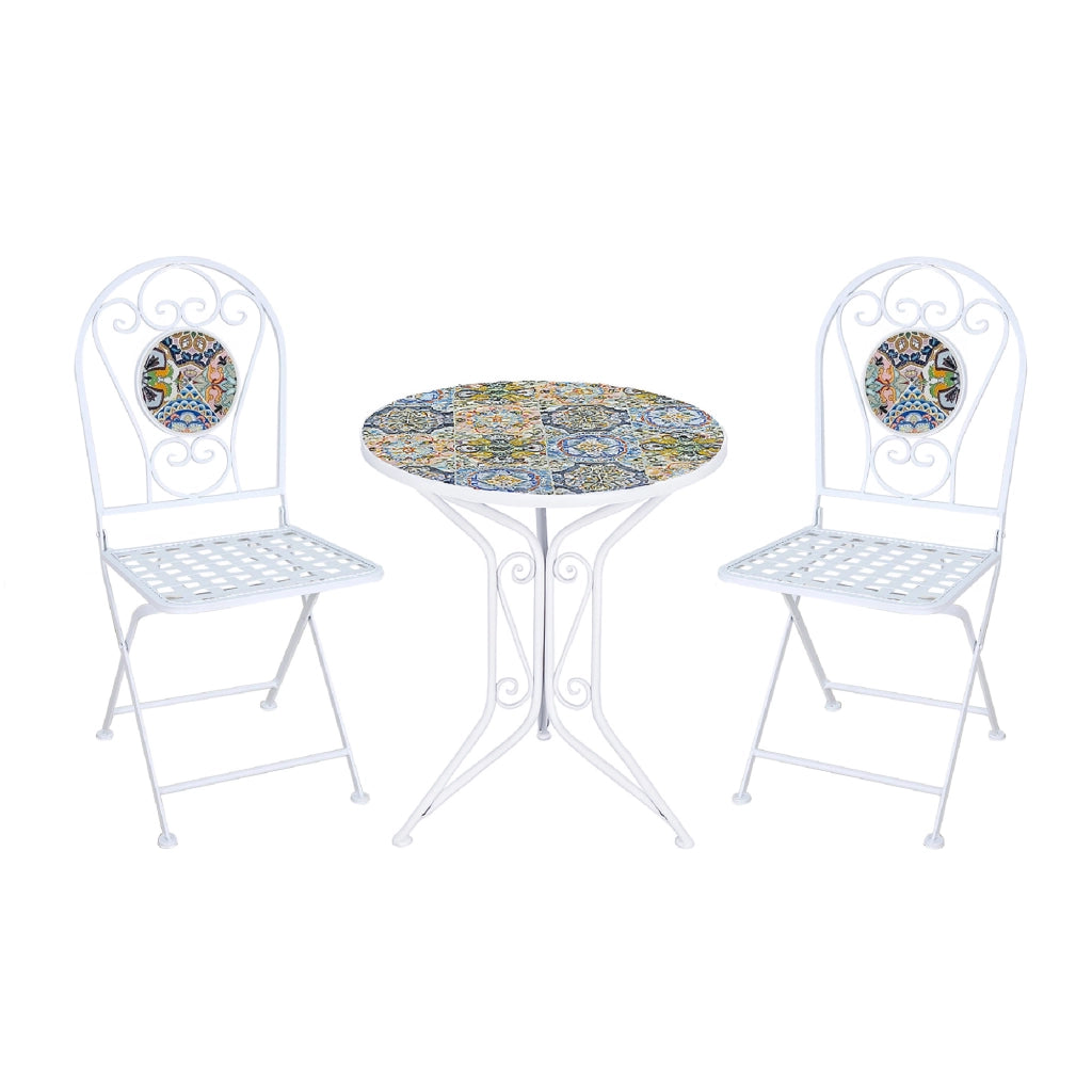Set Bistrot Tavolino Con 2 Sedie Con Mosaico In Ceramica Per Esterno Terrazzo Giardino Pieghevoli Patio Casa,Bar,Ristoranti,Mobili Giardino Mod-Sciacca