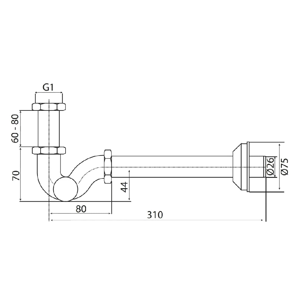 Sifone ad esse metallo cromato per lavabo bidet *** misura 1 pollice 1/4, tipologia ottone, confezione 1