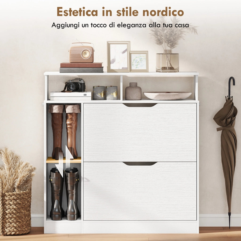 Scarpiera Stretto con Divisori Regolabili, Bianco