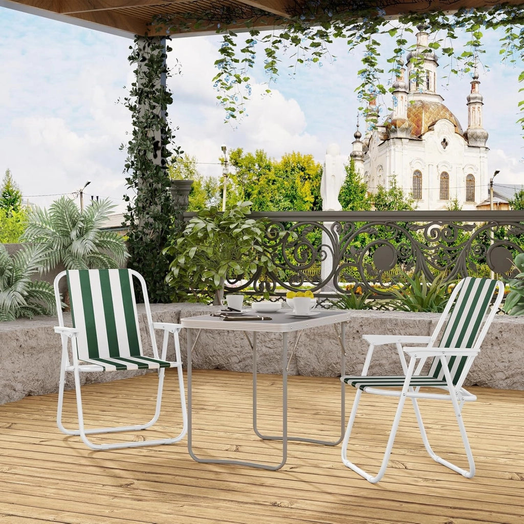 Set di 4 Sedia Pieghevole Portibile, Sedia da Campeggio/Pesca in Oxford, con Braccioli, per Spiaggia, Picnic, Terrazza, Giardino, Bianco+Verde