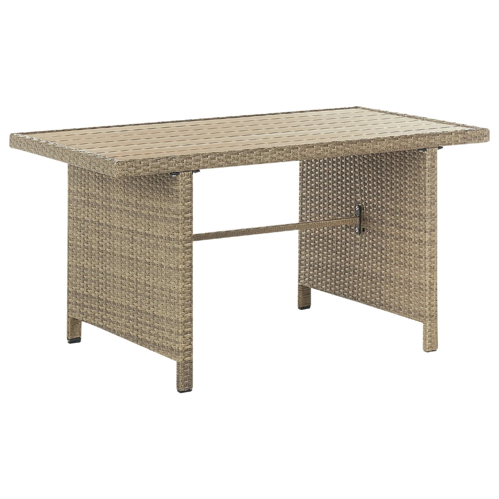 Set divano ad angolo da giardino marrone Rattan Sintetico bianco cuscini divano a 5 posti tavolo 2 ottomani set da pranzo all'aperto
