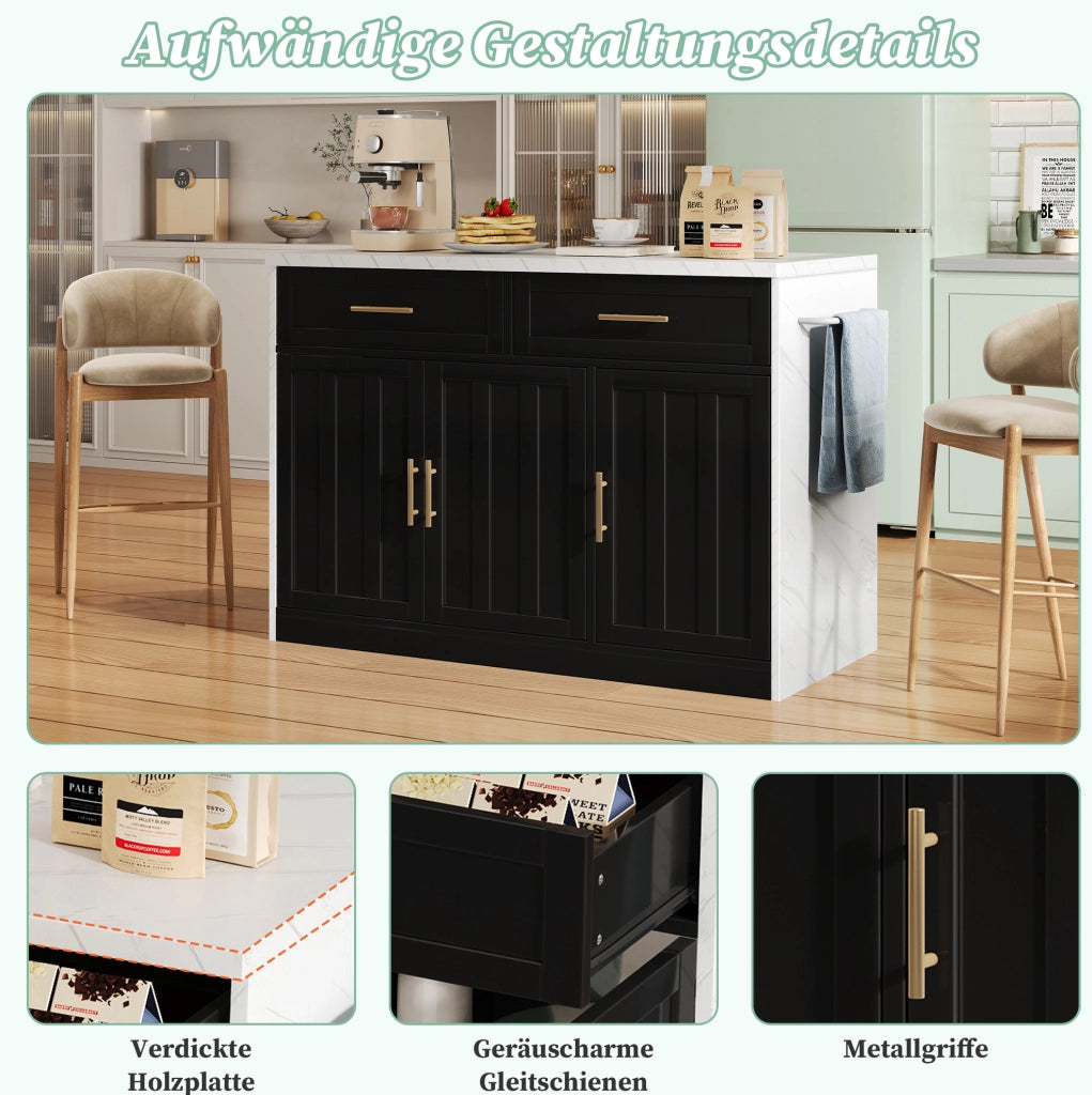 Isola cucina con bancone 120 x 60 x 91 cm in MDF nero; con prese e porte USB