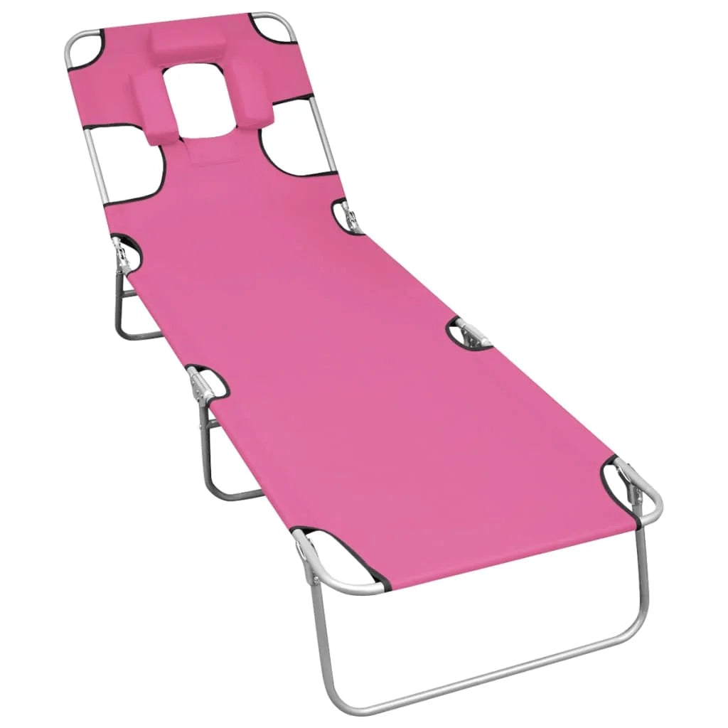 Lettino prendisole pieghevole/sedia a sdraio/letto da giardino/terrazza/mobili da esterno con poggiatesta acciaio rosa magento 02_0012852