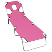 Lettino prendisole pieghevole/sedia a sdraio/letto da giardino/terrazza/mobili da esterno con poggiatesta acciaio rosa magento 02_0012852