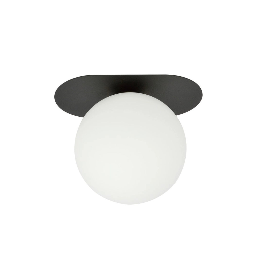 Lampada da soffitto Plaza nera con diffusore in vetro opalino