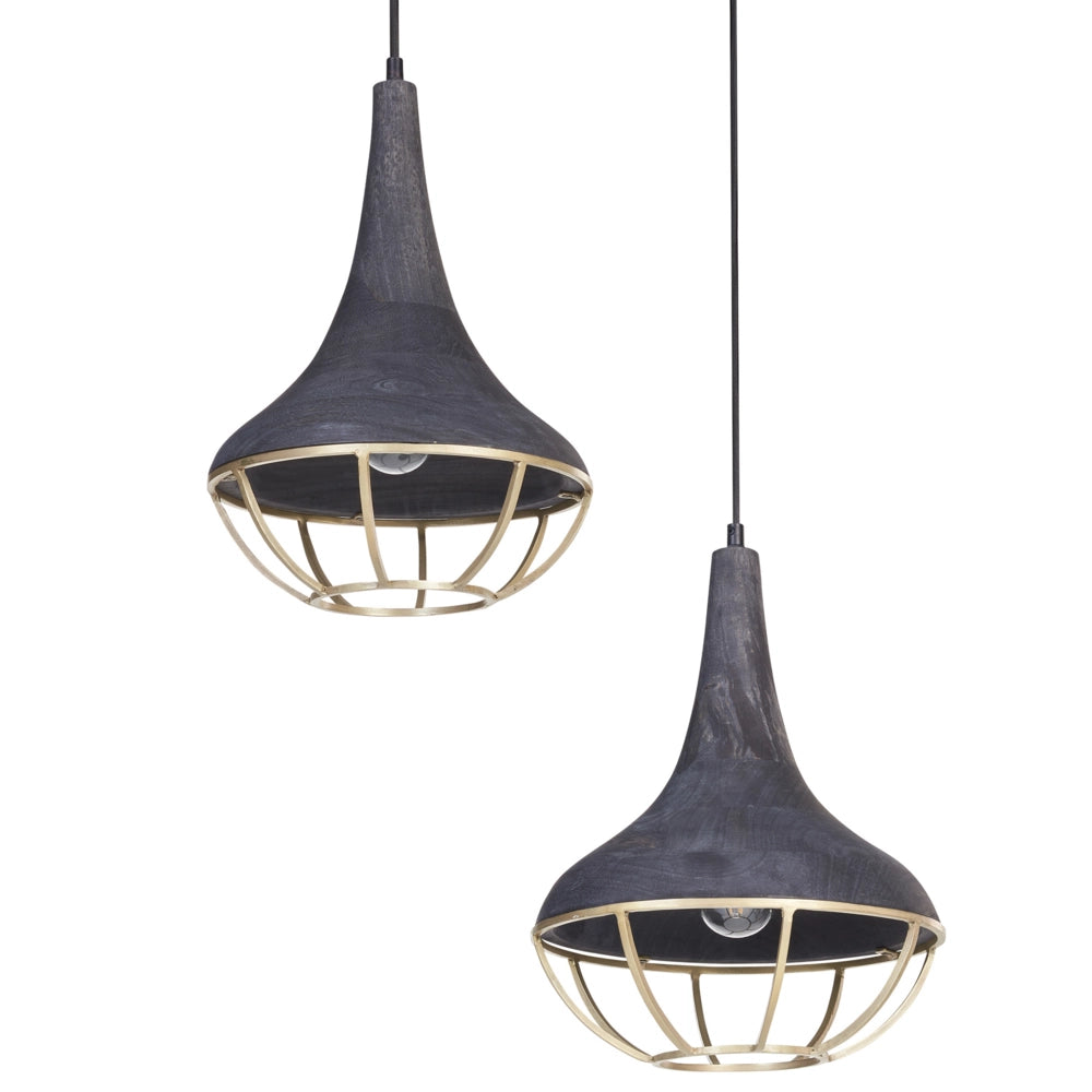 Lampada a sospensione Nero Paralume in legno naturale Plafoniera Stile Boho Accessori per la casa Fatti a mano