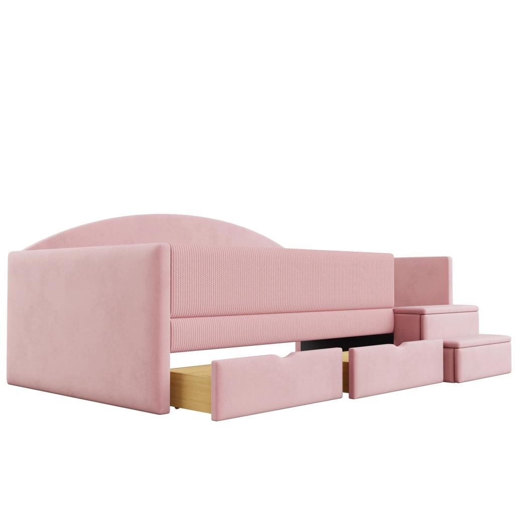 Letto imbottito per bambini 90x190 cm rosa con cassetti