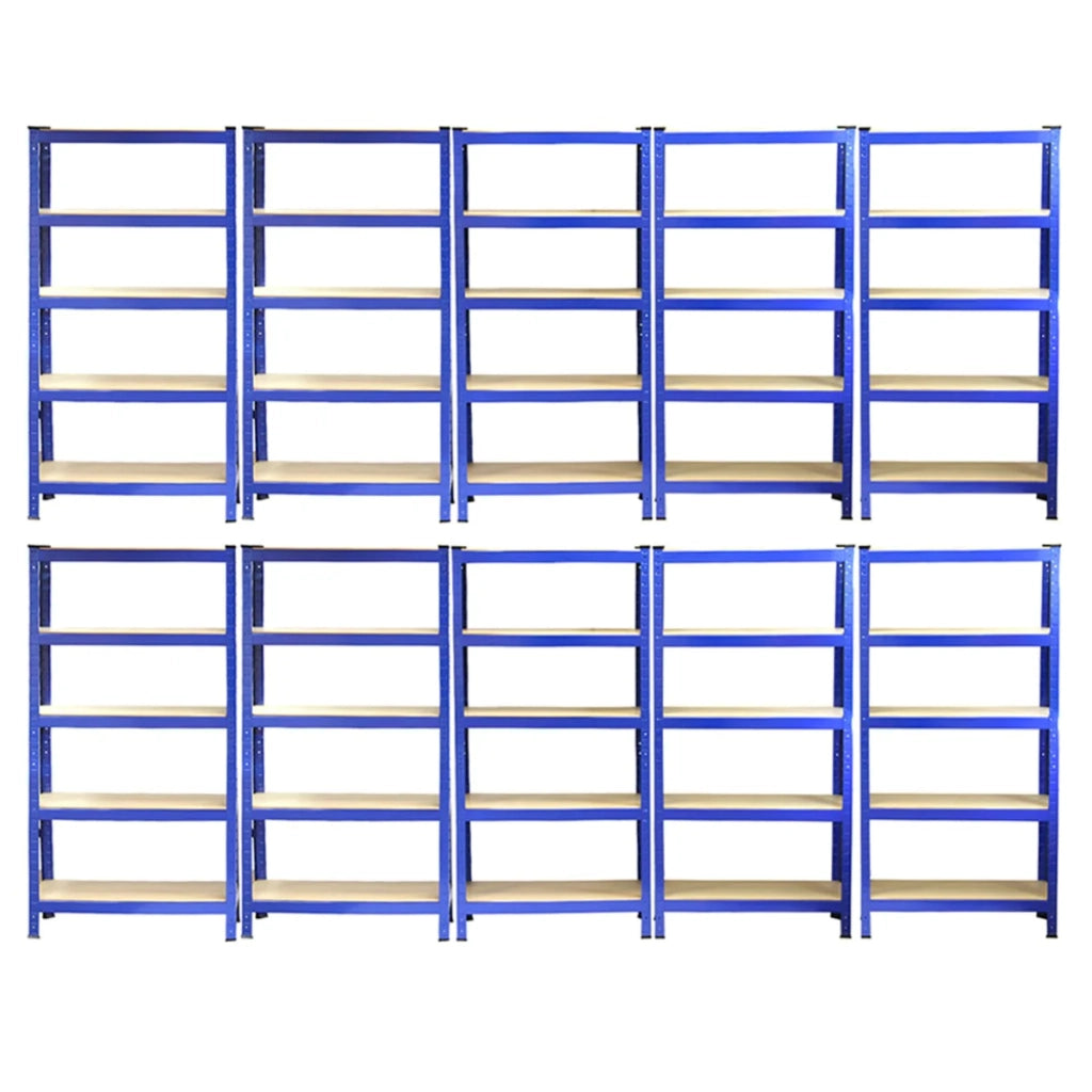 10 Scaffali in Acciaio Senza Bulloni T-Rax Blu Larghi 75cm per Garage Magazzino