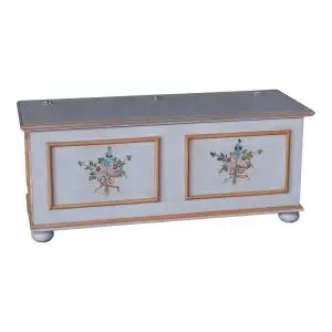 Cassapanca in legno Shabby chic mod cipolla bianco anticato decorato filo arancio